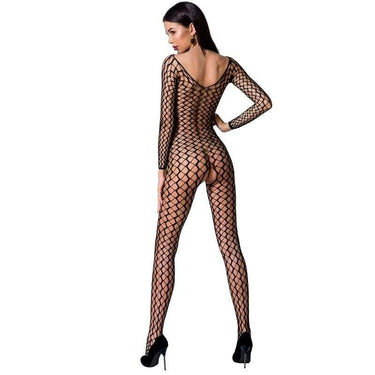Bodystocking Sexy a Rete Aperta con Ricami Passion Nero